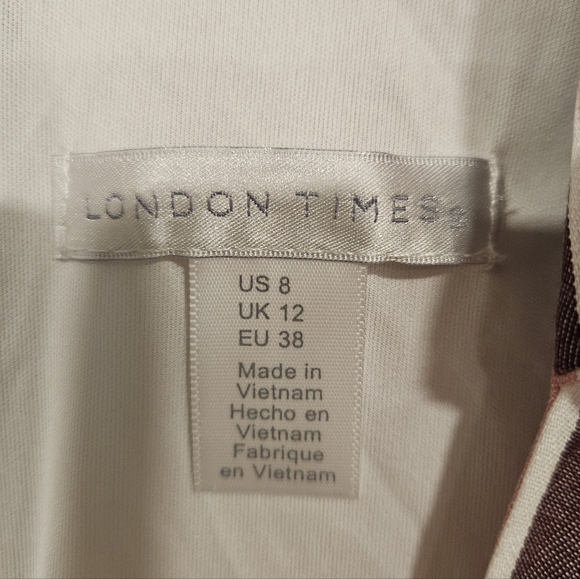 London Times Faux Wrap Dress Women 8 Stripe Pink Metallic Lined Short Sleeve NWT - Picture 4 of 7